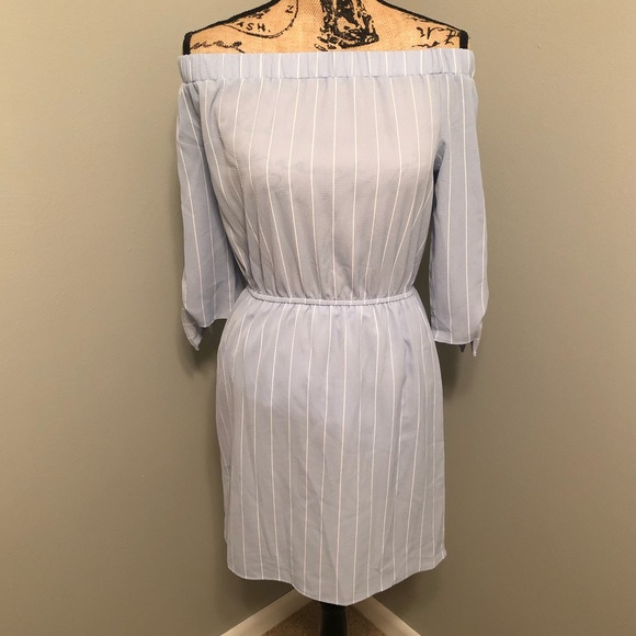 Soprano Dresses & Skirts - Off the Shoulder Blue and White Striped Dress